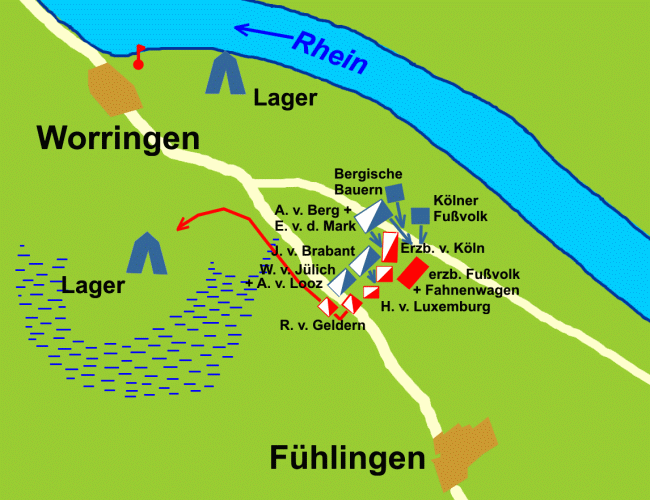 Die Endphase der Schlacht von Worringen.