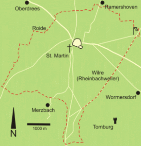 Die Lage der späteren Stadt innerhalb der Grundherrschaft in Rheinbach.